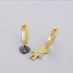 Gold Color Micro Zircon Bear Heart Earrings